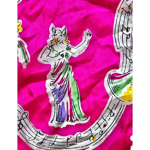 Vintage Pure Silk Scarf 17" X 17" Pink & Purple Musical Clown Design - Picture 4 of 8